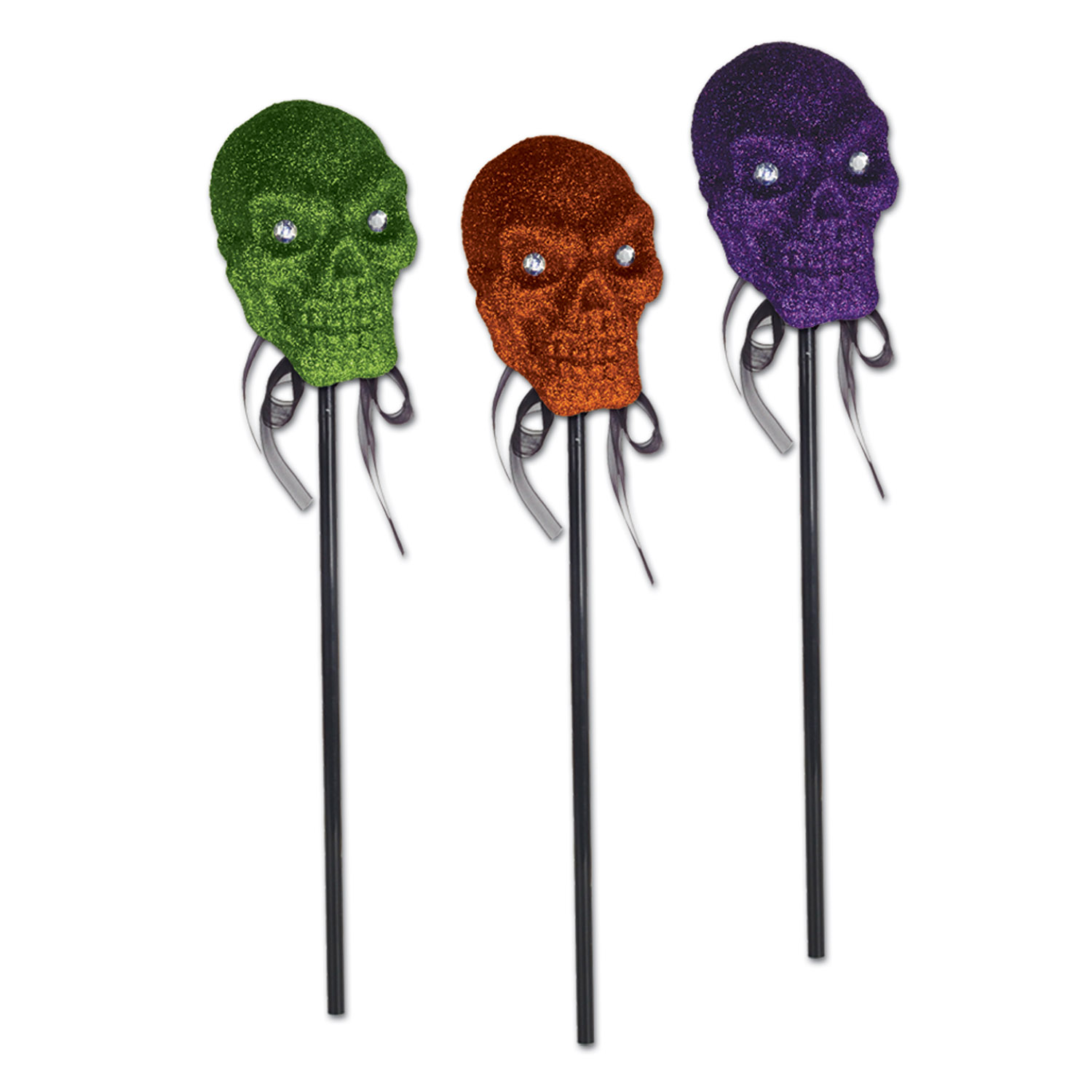 Glittered Plastic Skulls w/Stick (assorted colors) - Webhats.com